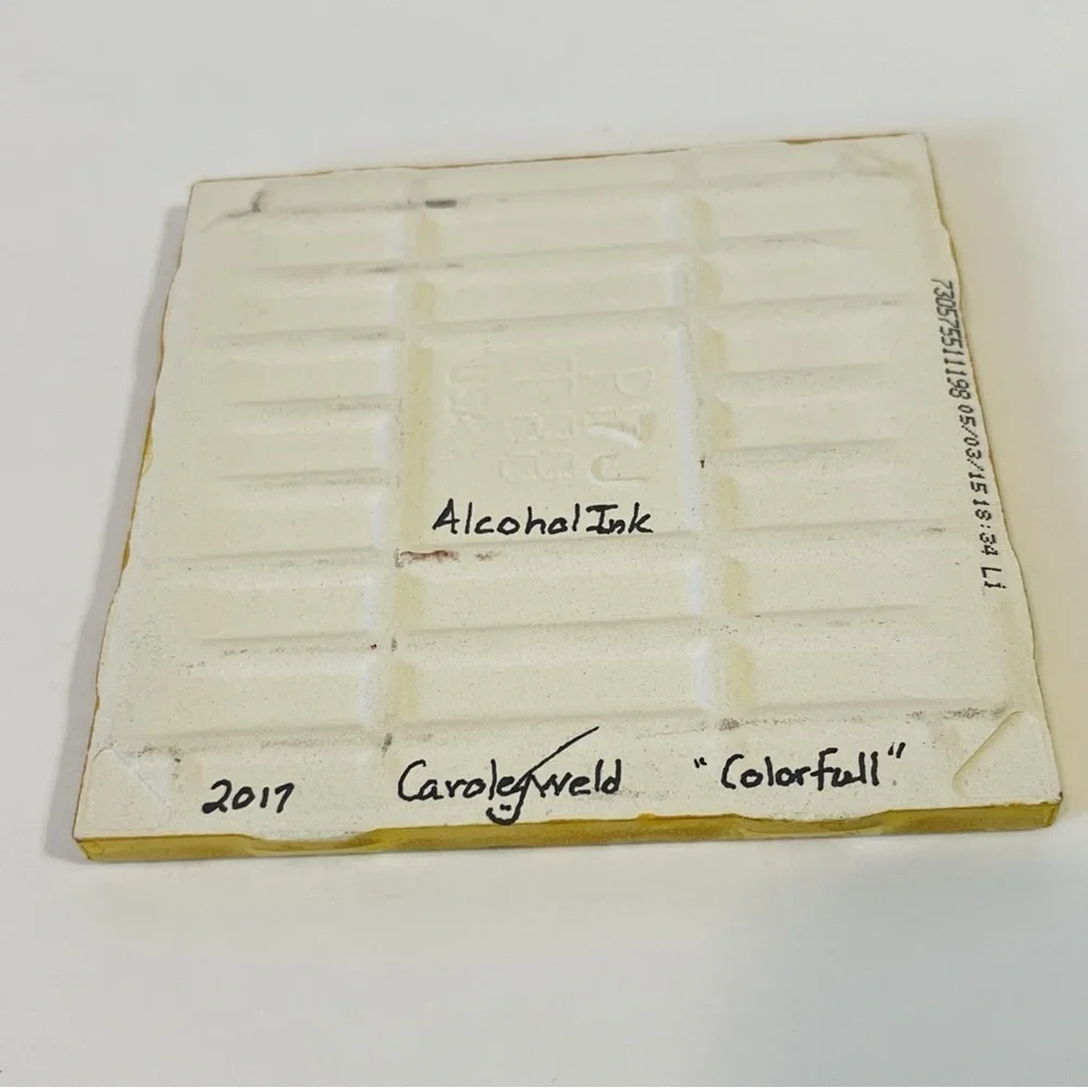 Handmade Alcohol Ink Art Ceramic Tile Coaster Floral Abstract Decor 
